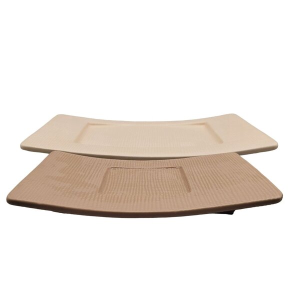 PartyLite Linen Candle Holder Plates Set of 2 Ceramic Textured Asian Style - Picture 2 of 4